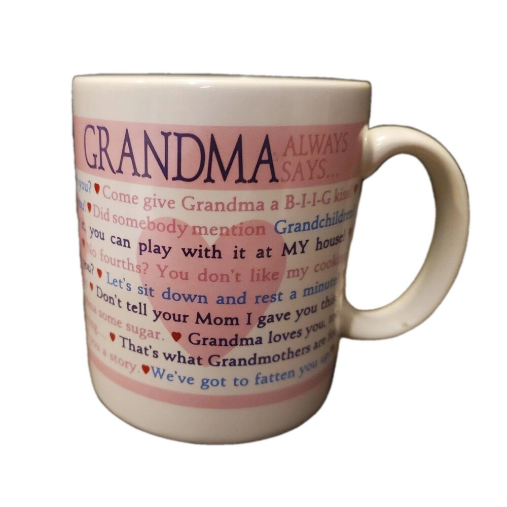 Hallmark Mug Grandma Always Says 1988 Pink Hearts & Quotes Tea Coffee Cup  Vtg